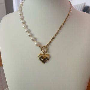 18K Gold Plated Heart and Freshwater Pearl Necklace